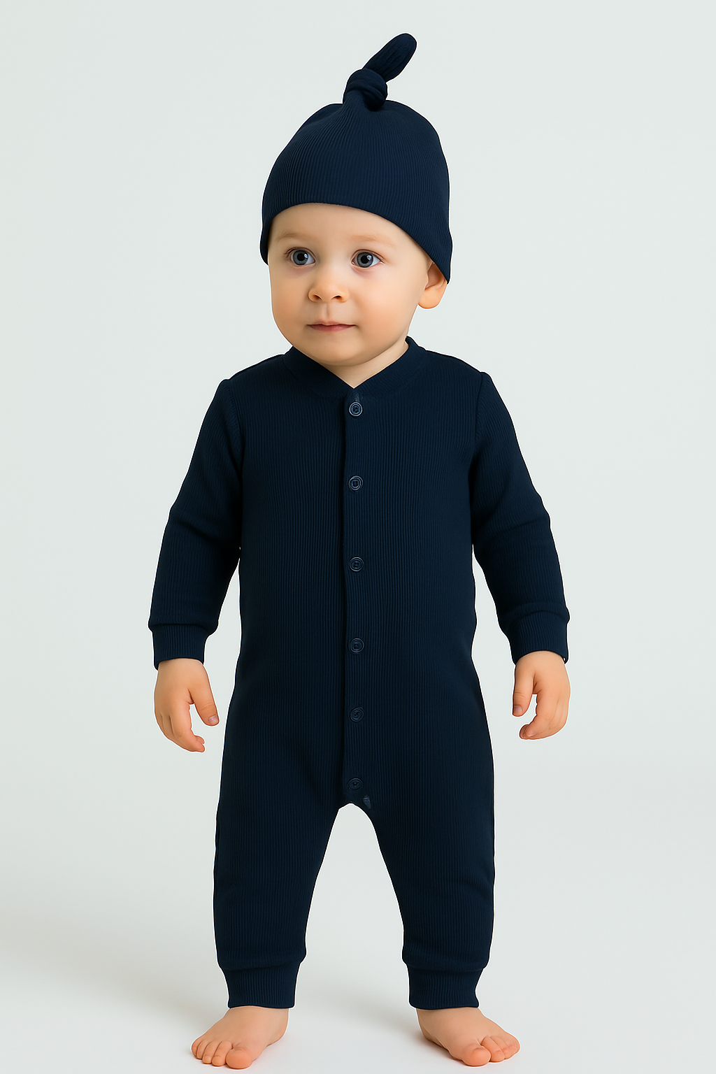 Style Hat Ribbed Combed Baby Jumpsuit