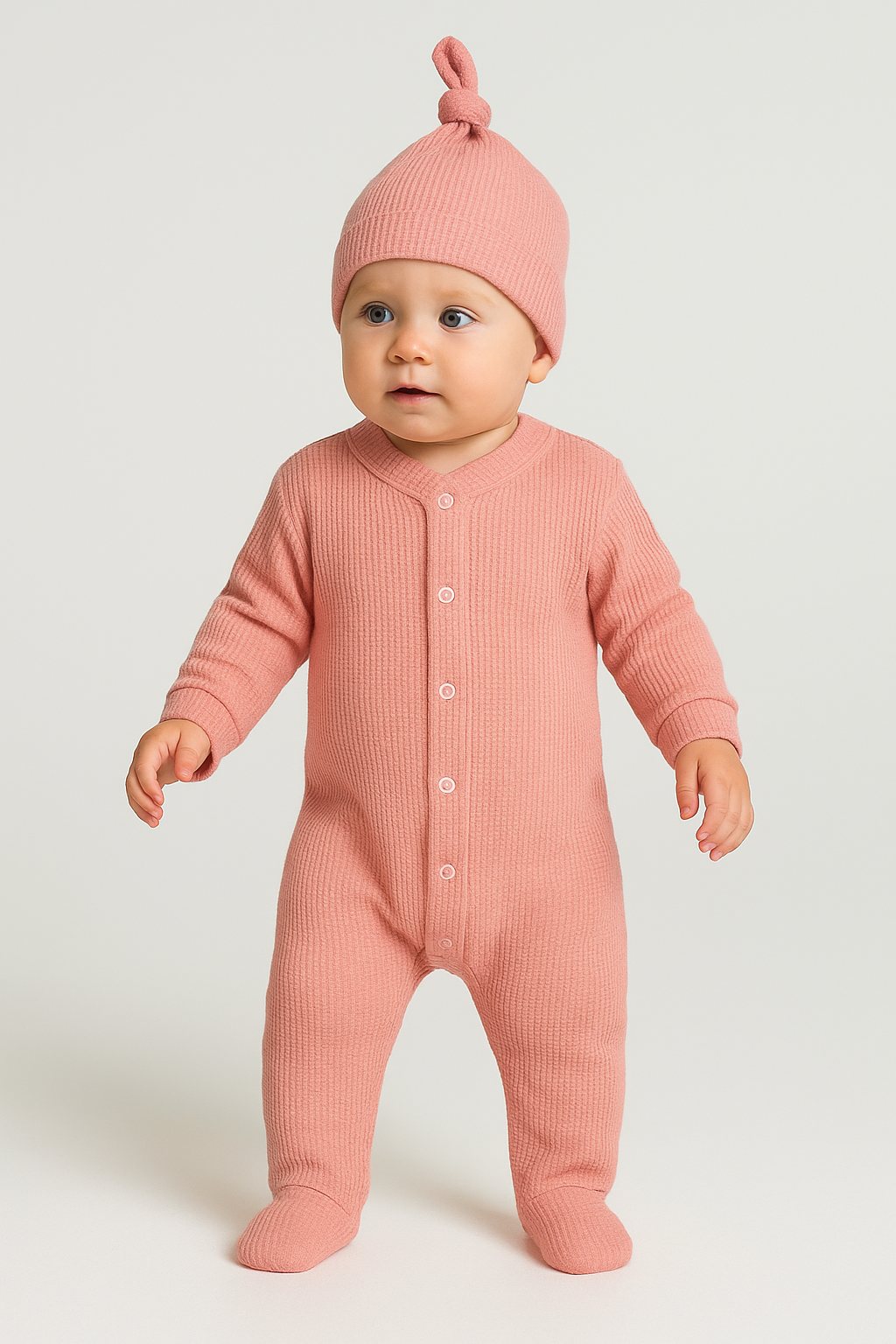 Style Hat Ribbed Combed Baby Jumpsuit