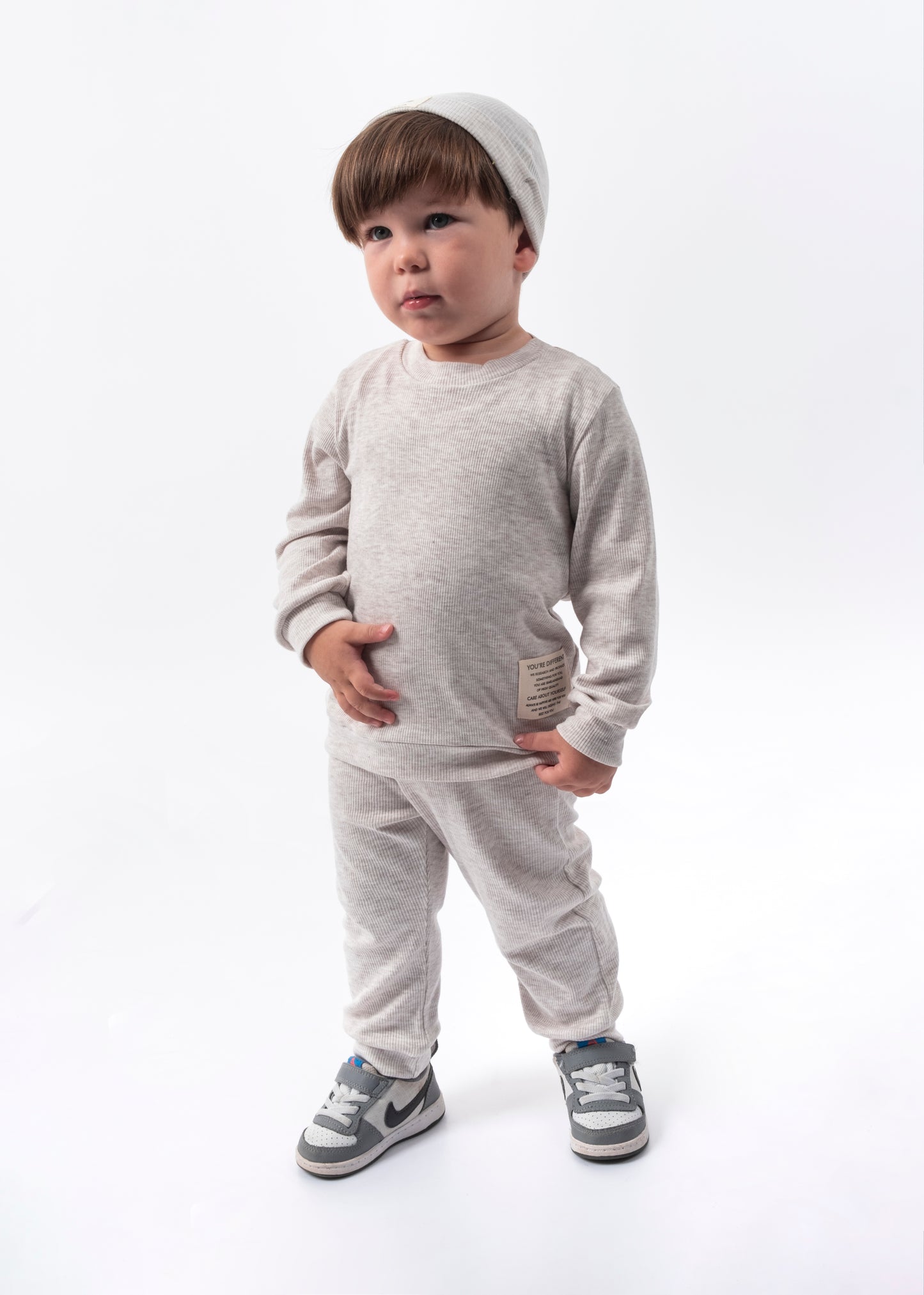 Unisex Coat of Arms Detailed Waffle 3-Piece Top and Bottom Set Set