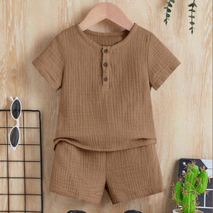 Unisex Baby & Kids 100% Cotton Buttoned Muslin Top and Shorts Set