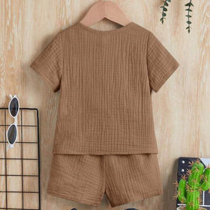 Unisex Baby & Kids 100% Cotton Buttoned Muslin Top and Shorts Set