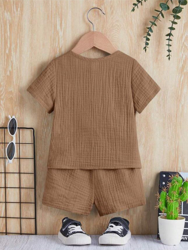Unisex Baby & Kids 100% Cotton Buttoned Muslin Top and Shorts Set