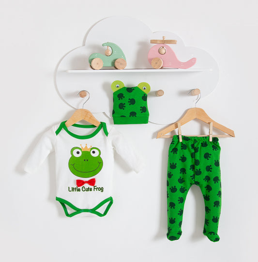 Frog Patterned Baby Set with Hat Red