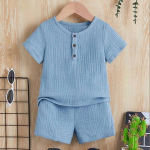Unisex Baby & Kids 100% Cotton Buttoned Muslin Top and Shorts Set