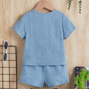 Unisex Baby & Kids 100% Cotton Buttoned Muslin Top and Shorts Set
