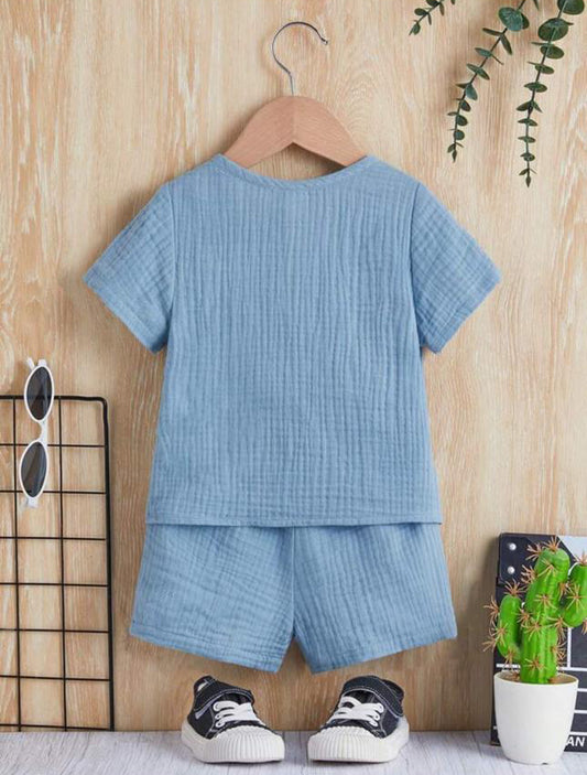 Unisex Baby & Kids 100% Cotton Buttoned Muslin Top and Shorts Set