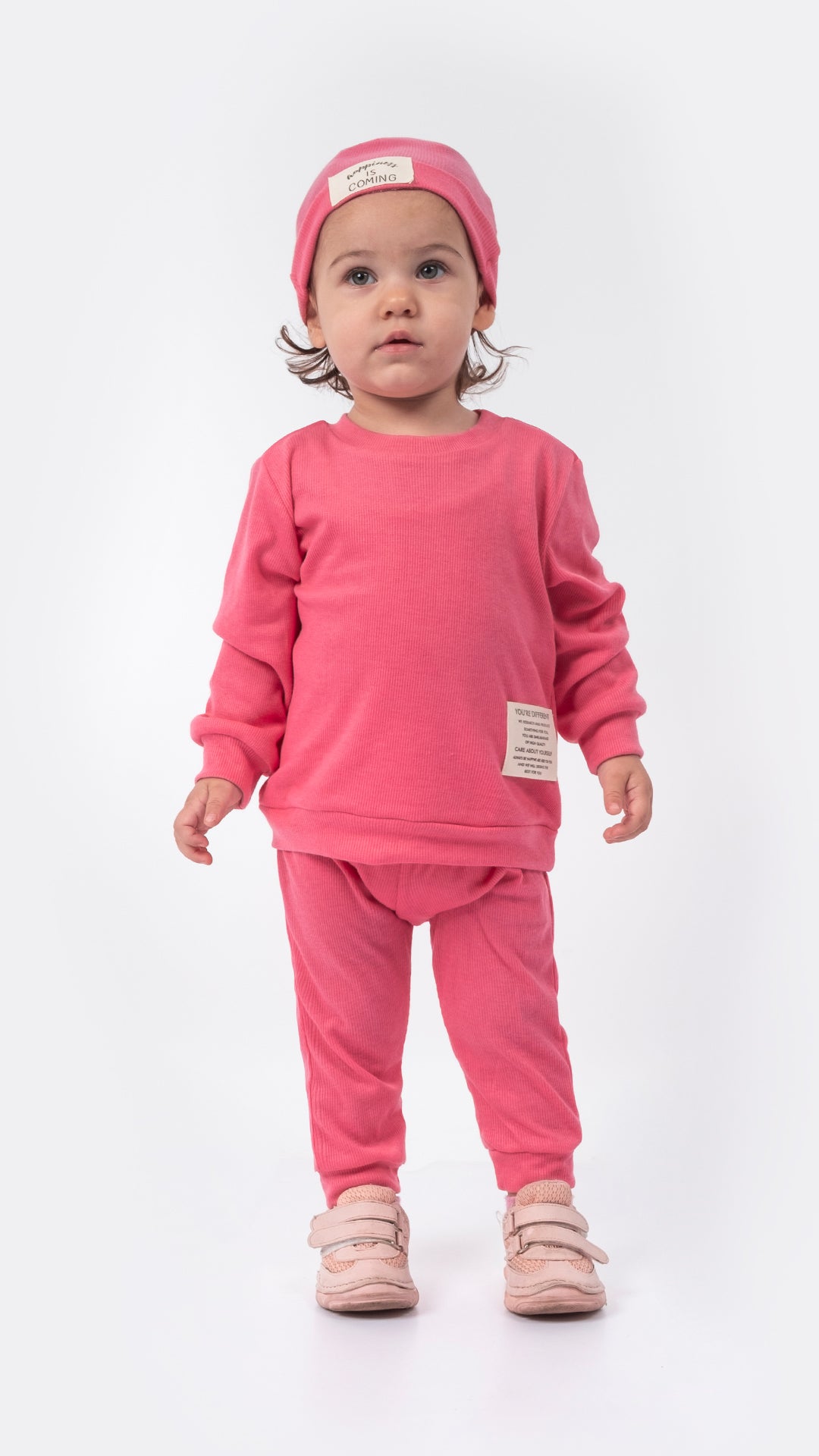 Unisex Coat of Arms Detailed Waffle 3-Piece Top and Bottom Set Set