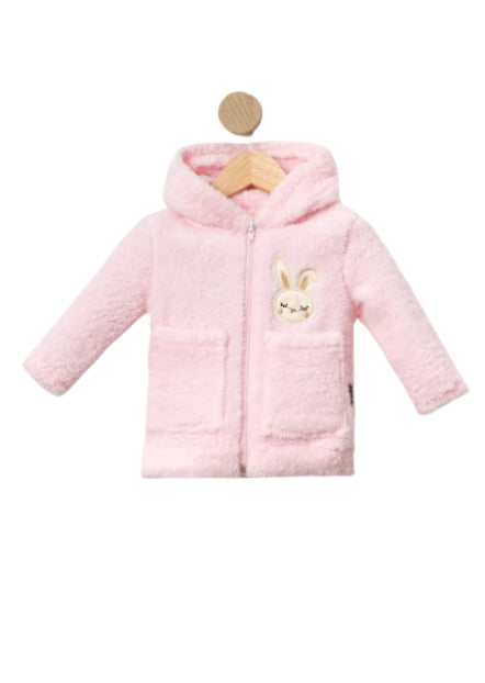 Rabbit Embroidery Zippered Baby Girl Plush Welsoft Winter Cardigan
