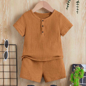 Unisex Baby & Kids 100% Cotton Buttoned Muslin Top and Shorts Set