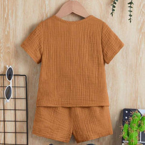 Unisex Baby & Kids 100% Cotton Buttoned Muslin Top and Shorts Set