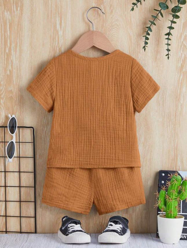 Unisex Baby & Kids 100% Cotton Buttoned Muslin Top and Shorts Set