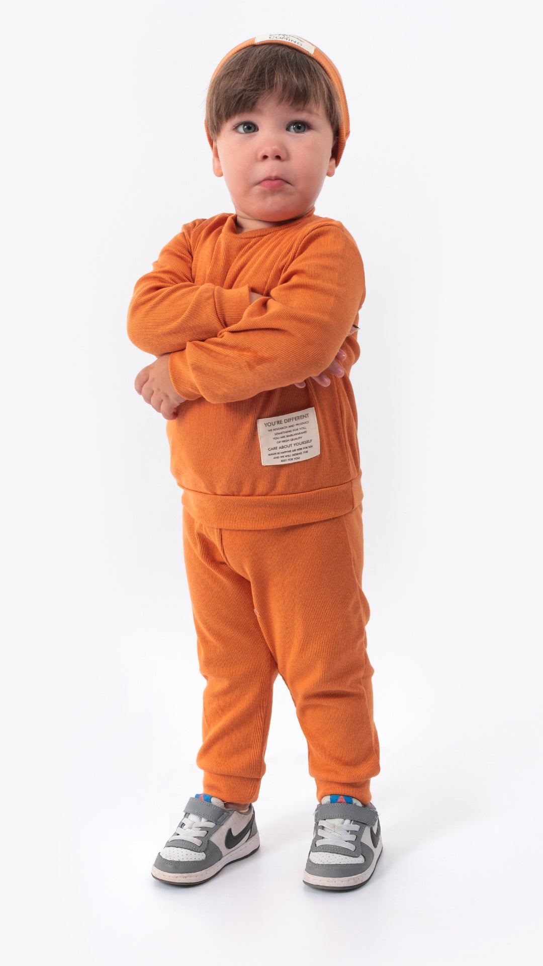 Unisex Coat of Arms Detailed Waffle 3-Piece Top and Bottom Set Set