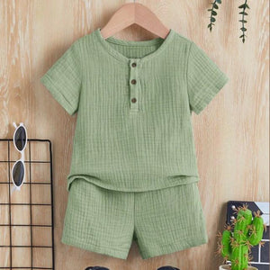 Unisex Baby & Kids 100% Cotton Buttoned Muslin Top and Shorts Set