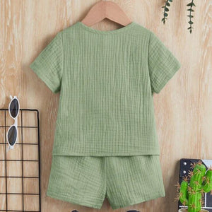 Unisex Baby & Kids 100% Cotton Buttoned Muslin Top and Shorts Set