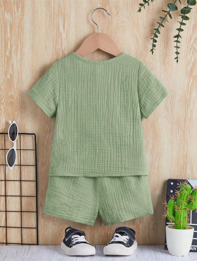 Unisex Baby & Kids 100% Cotton Buttoned Muslin Top and Shorts Set
