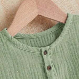 Unisex Baby & Kids 100% Cotton Buttoned Muslin Top and Shorts Set